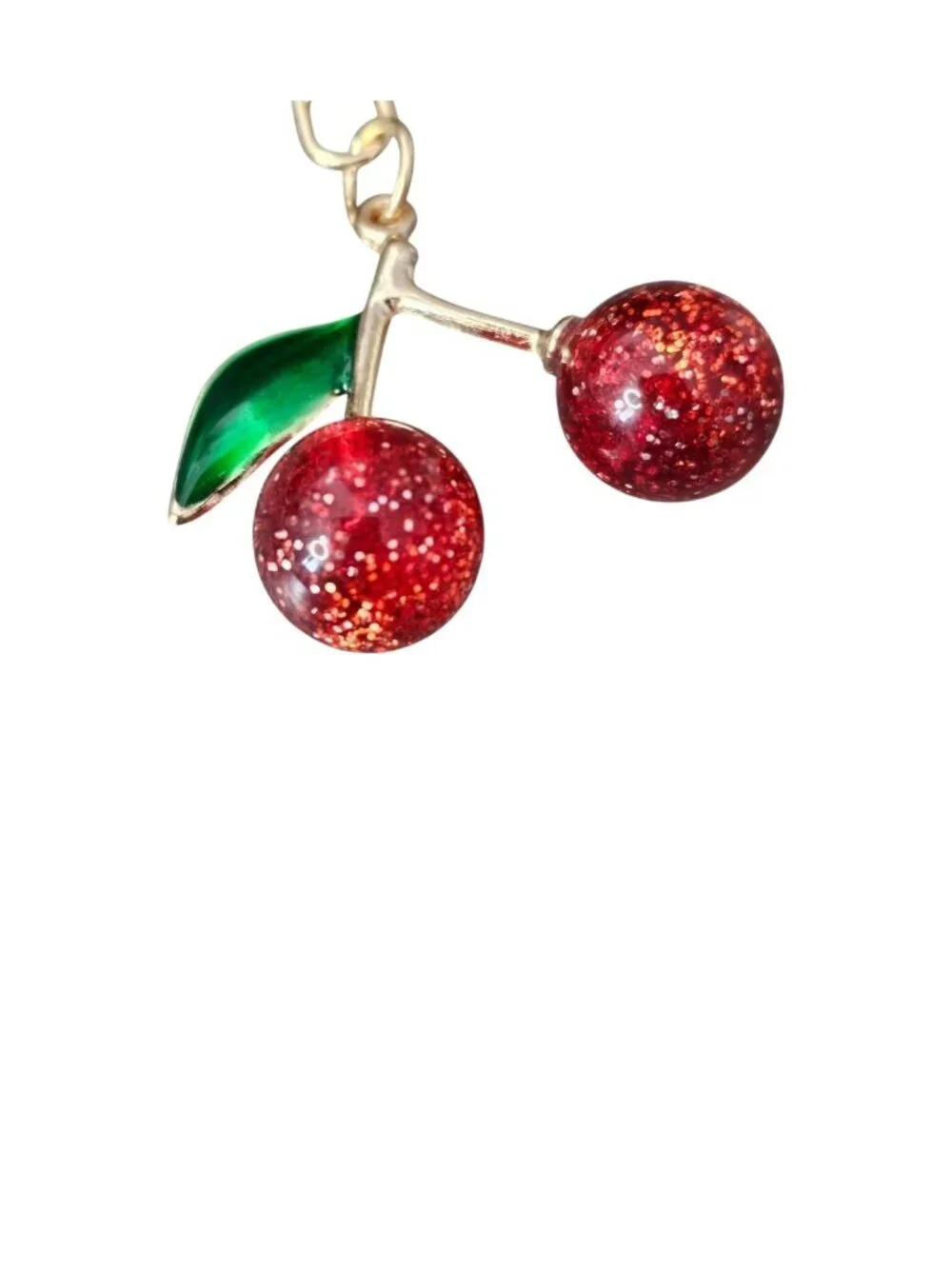 Cherry Fruit Keychain Resin Enamel Glitter Red Gold Keychain Bag Charm Medium
